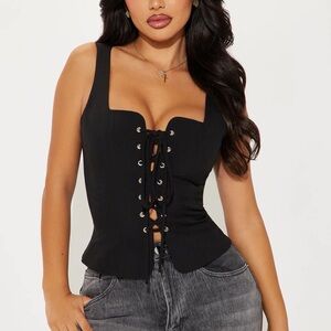 Elegant Black Lace-Up Women's Top